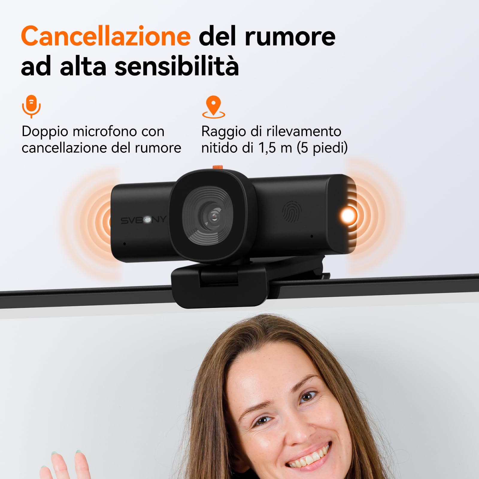 SVBONY 2K Webcam per Mac/PC, Doppi Microfoni Del Rumore AI, CAF Autofocus, Per Zoom e Lavoro para Windows MacOS Linux Soporta Video Calling Videoconferencia