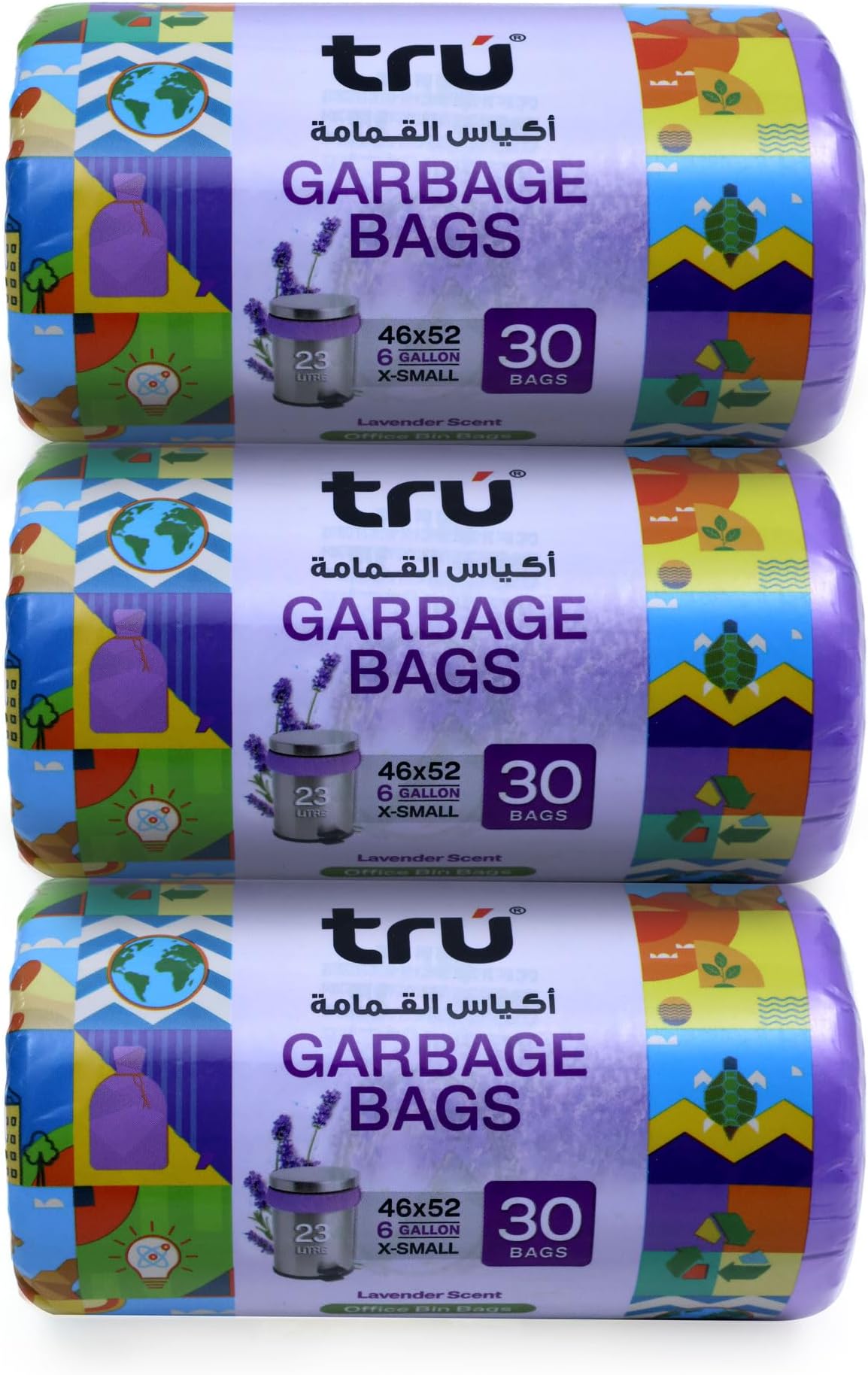 tru® Lavender Scented Garbage Bags Compact Roll 46x52cm 6Gallon (30pc x 3 Rolls) 90bags