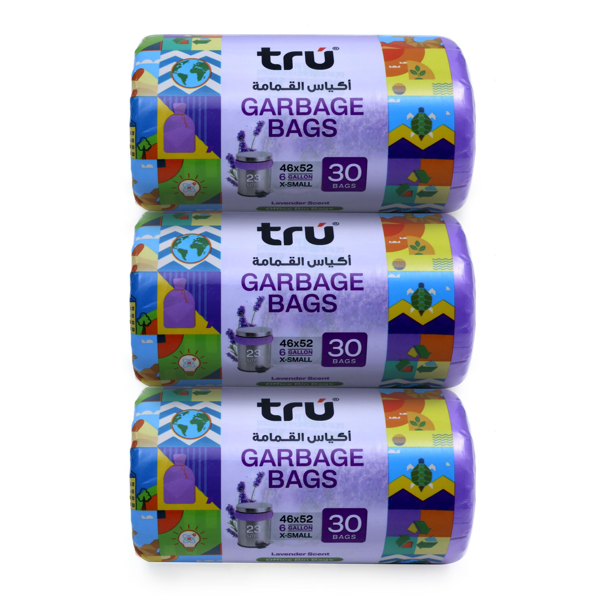 tru® Lavender Scented Garbage Bags Compact Roll 46x52cm 6Gallon (30pc x 3 Rolls) 90bags