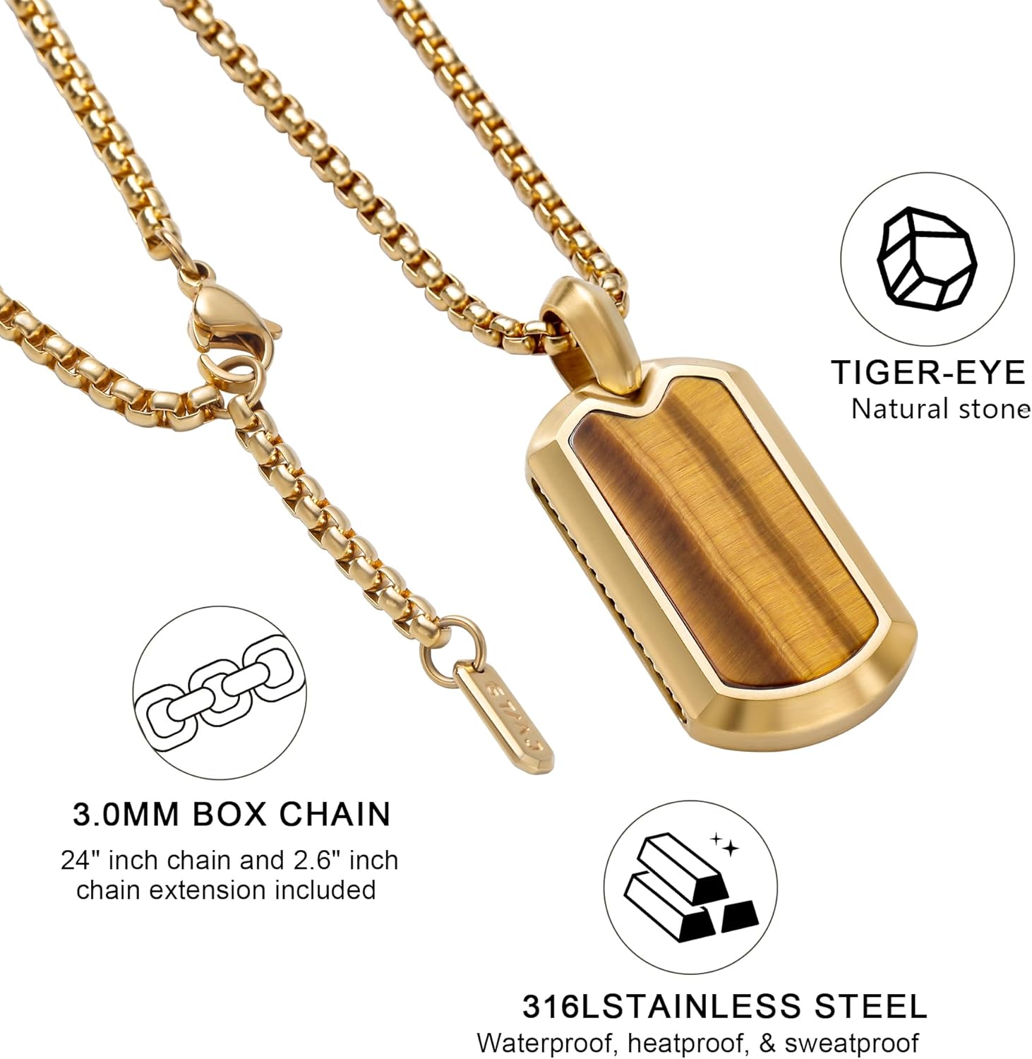 Amehyst Necklace for Men Onyx/Tigers eye/Lapis Lazuli/Pendant Necklace with Box Chian Valentine's Day gift - Image 3