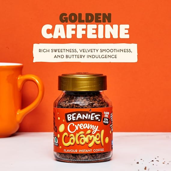 Beanies Flavoured Instant Coffee Variety Pack - 6 x 50g jars - Creamy Caramel, Nutty Hazelnut and Very Vanilla