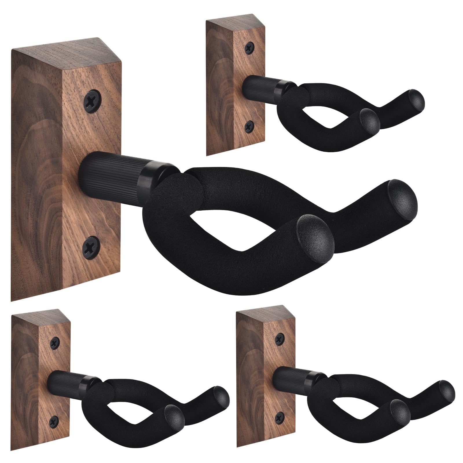 4Pcs Guitar Wall Mount, Hard Wood Base Guitar Holder Adjustable Soft Hook, U-Shaped Hanger for Acoustic, Classical, Electric, Bass