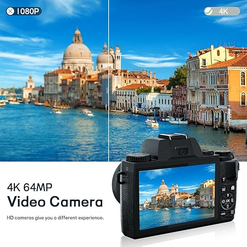 Miniatura 2 de Cámara digital para fotografía, 4K 64MP WiFi cámara de doble lente para vlogging para YouTube con zoom digital de 16X, flash, pantalla táctil,