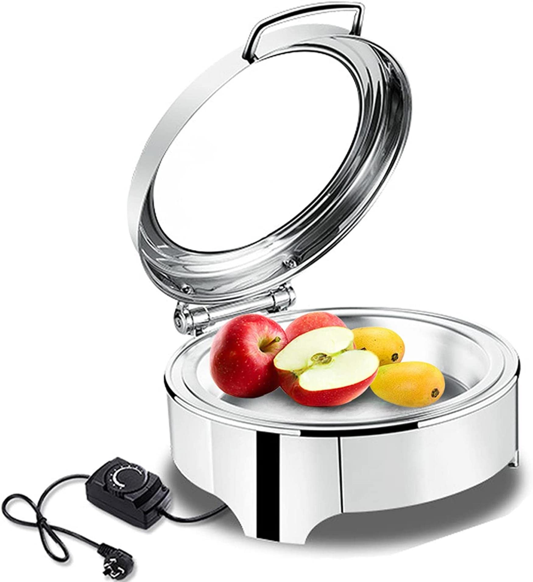 Chauffe-plat rond haut de gamme récipient chauffant buffet warmer en acier et verre