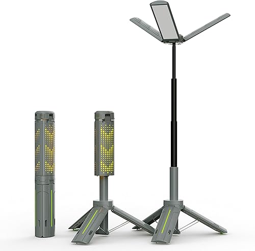 Luces de campamento recargables con soporte, luces de trabajo telescópicas inalámbricas con 3 cabezales de lámpara LED, linterna de trípode de