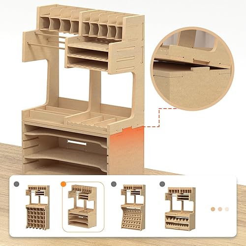 Miniatura 7 de GK1 - Kit organizador de madera con material MDF, estante de pintura, destornilladorsoporte para brochas, para pinturas y herramientas Tamiya, GK1