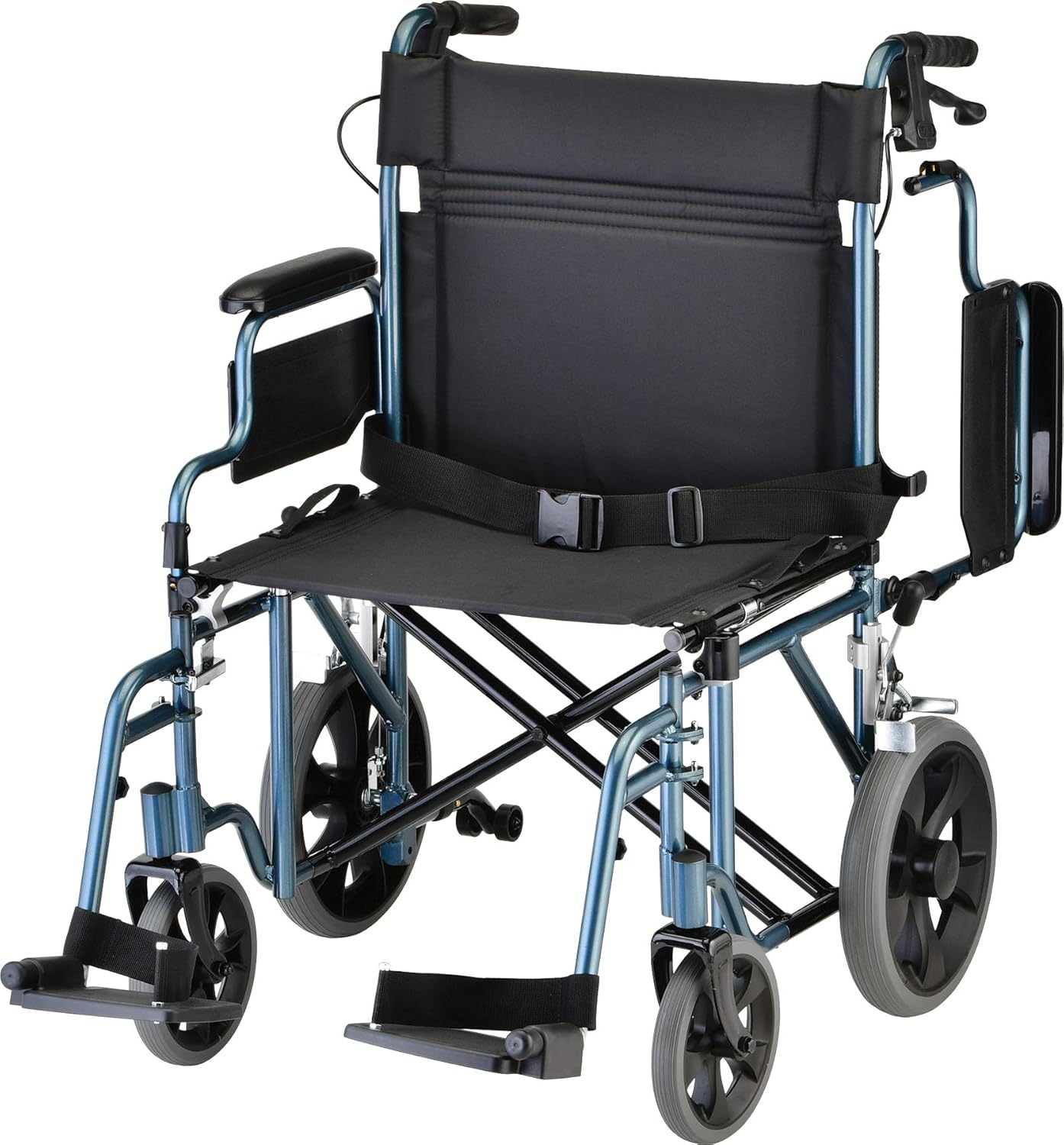 Hottest Sales NOVA Heavy Duty Bariatric Transport Chair with 400 lb. Weight Capacity, 22” Extra-Wide Seat with Locking Hand Brakes, Flip Up Arms (for Easy Transfer), Anti-Tippers, 12” Rear Wheels, Color Blue