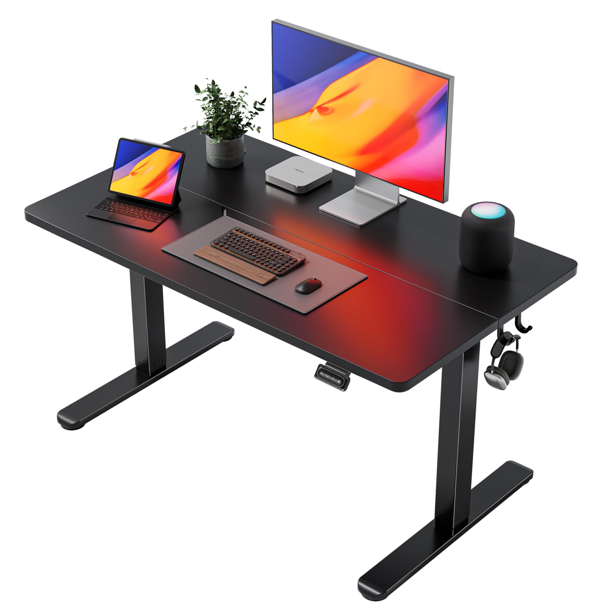 FEZIBO 40 x 24 Inchs Electric Standing Desk, Height Adjustable, Sit Stand Up, Computer Office Desk with Splice Board, Black Frame/Black Top