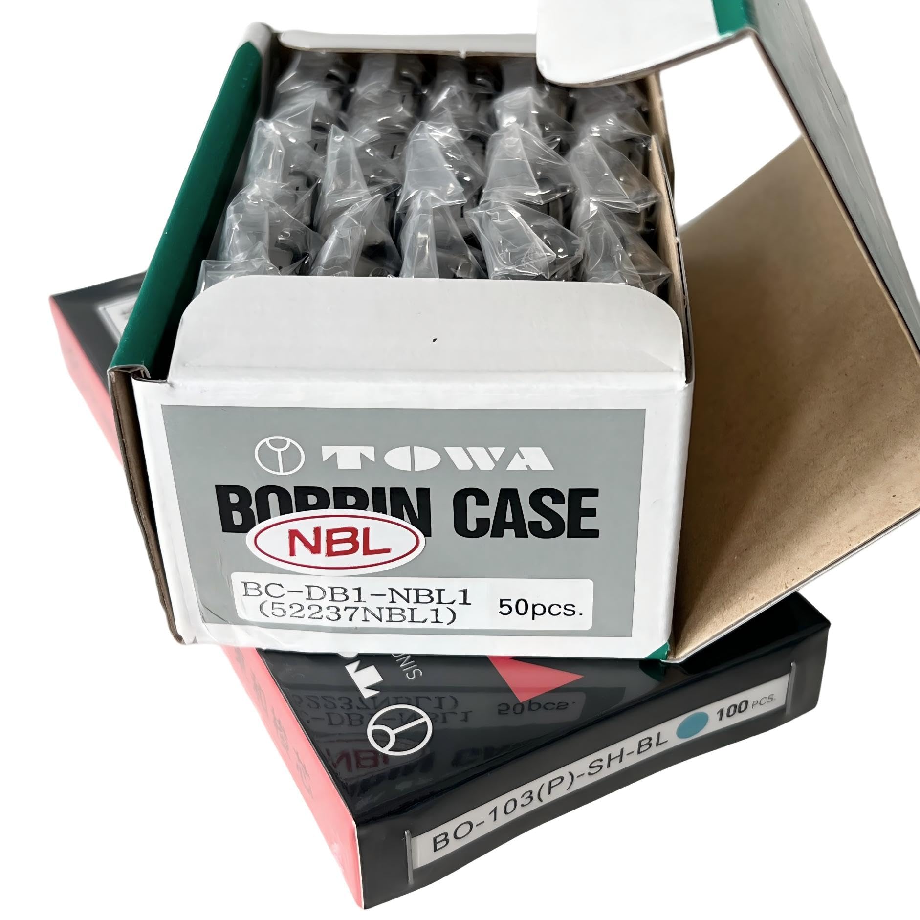 50 szt. #BC-DB1-NBL etui na szpulki i 100 szt. szpulki oryginalna japońska maszyna do szycia w stylu TOWA "L" pasuje do marki JUKI CONSEW Brand Singer Brand Brother