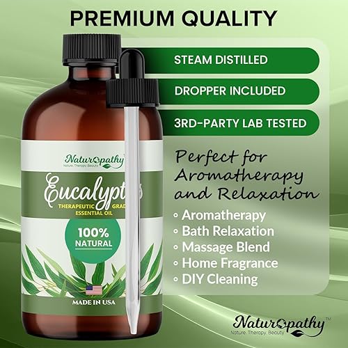 Miniatura 4 de Aceite esencial de eucalipto de naturopatía, grado terapéutico, calidad premium, perfecto para aromaterapia (4 onzas líquidas)