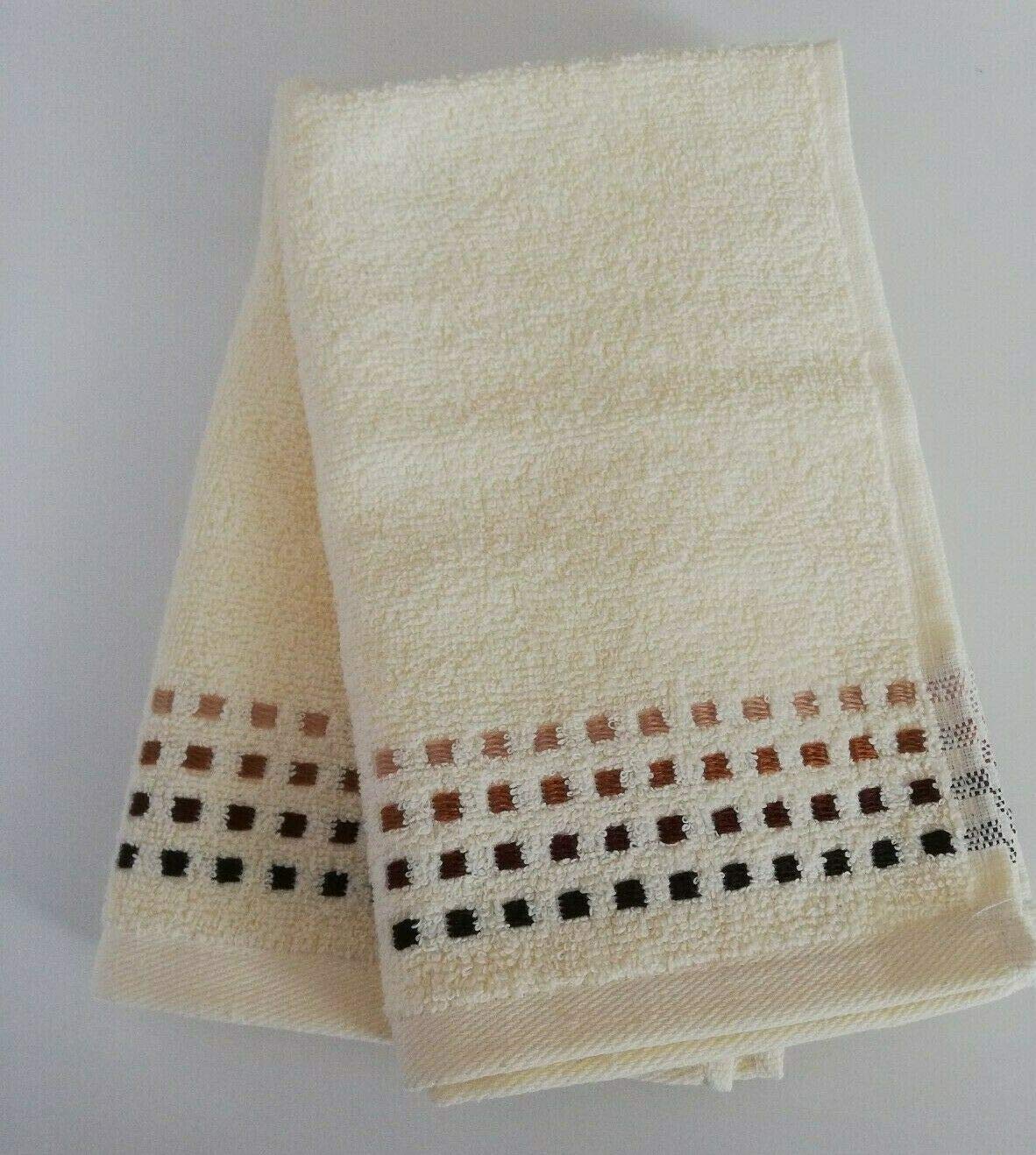 Sue Rossi Ltd 100% Portuguese Cotton Guest Towels Hand Kitchen Towel Face Cloth 30 x 50 cm Pack Of 2 (Chocolate - Cream) โ image 1