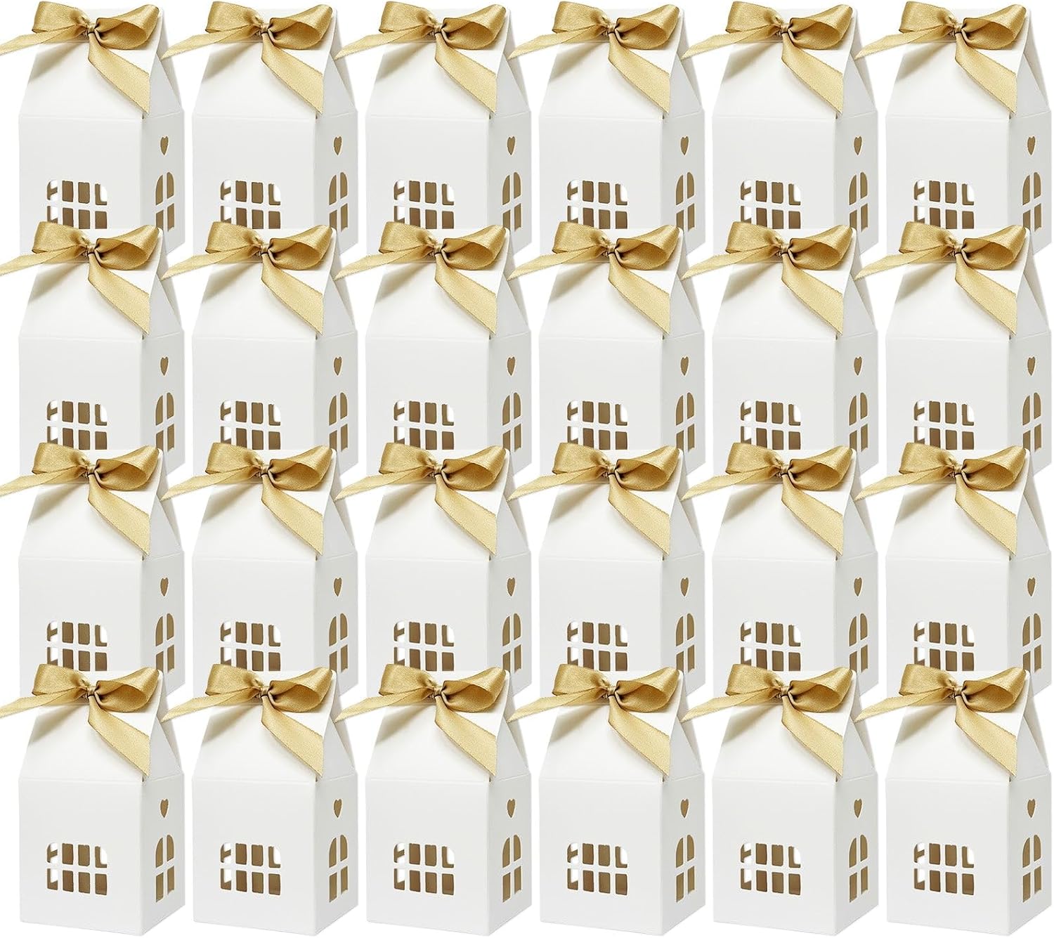 allydrew House Shaped Gift Boxes with Ribbons for Weddings, Housewarming, Cookies, Candies, Treats, Party Favors (Set of 24), Blue