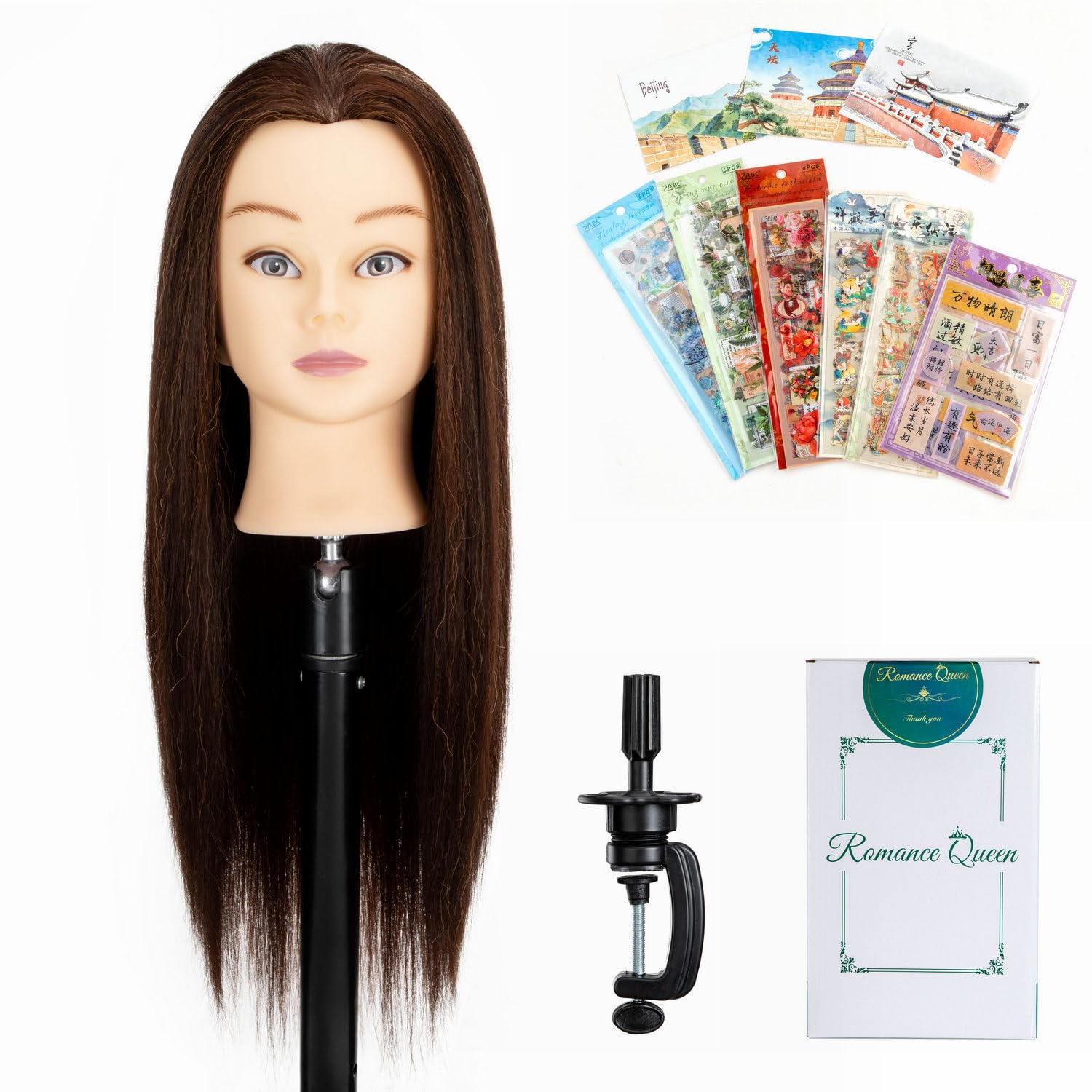 Mannequin Head Human Hair Curly For Black Women Training Head Cosmetology Doll Head for Hairdresser Girls Manikin Head Practice Styling Braiding with Stand (8inch)