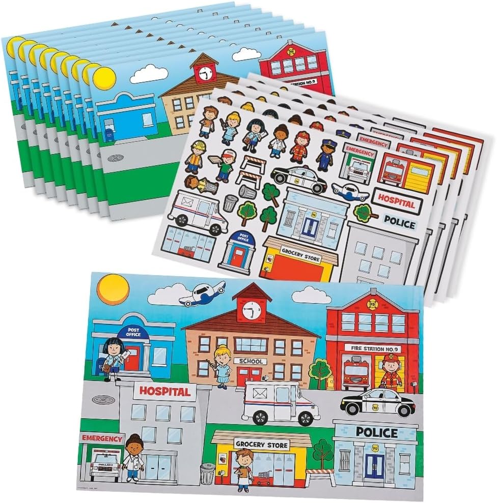 Community Helpers Giant Sticker Scene - 12 Pieces - Educational and Learning Activities for Kids