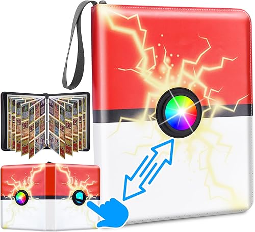 Carpeta de tarjetas con 9 bolsillos, carpeta de tarjetas intercambiables, con 7 carpetas de tarjetas intermitentes de luz colorida, capacidad de 900