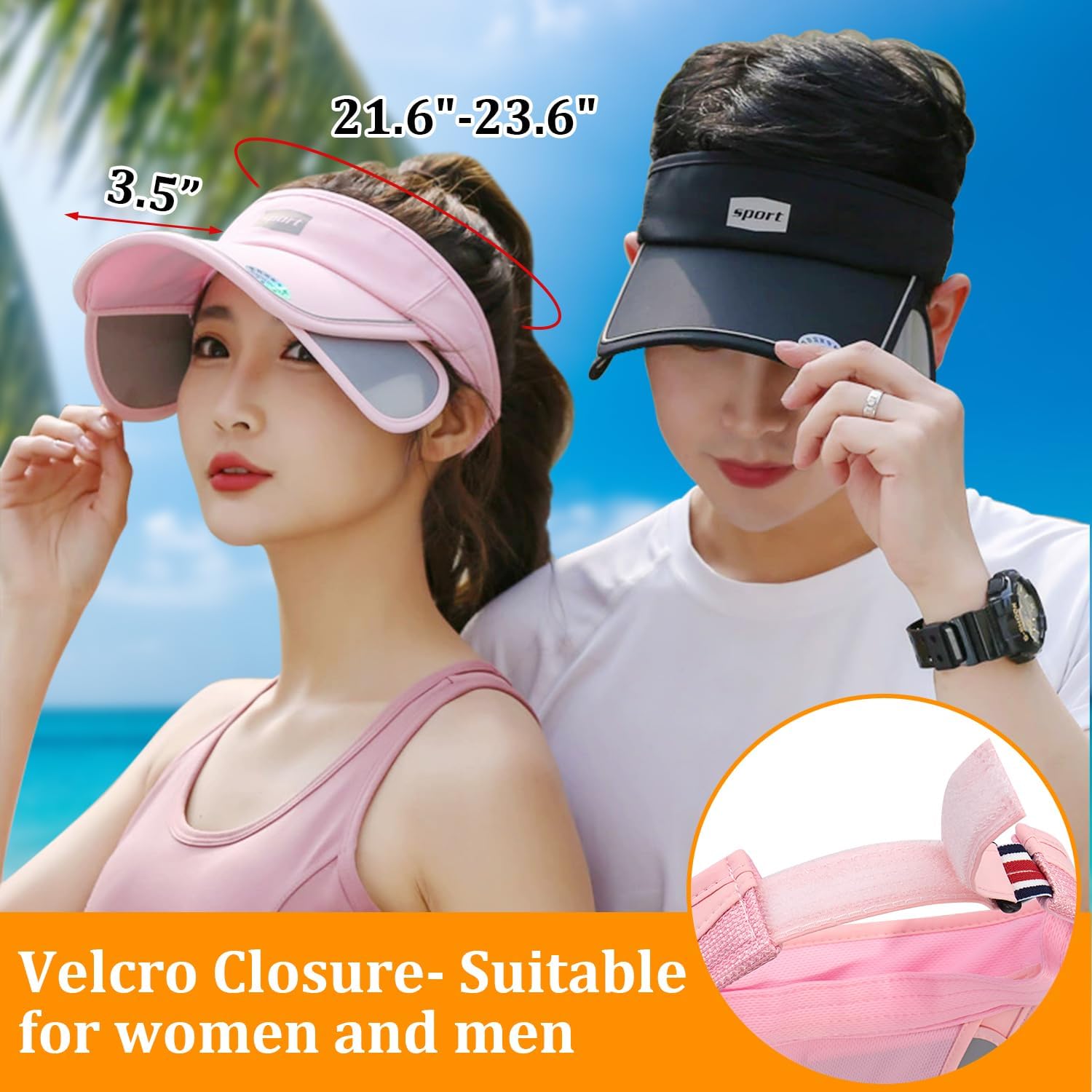 Peicees Wide Brim Visor for Women Men Golf Hat UV Sun Protection Cap for Beach Tennis Running Sunshade Hat UPF 50+
