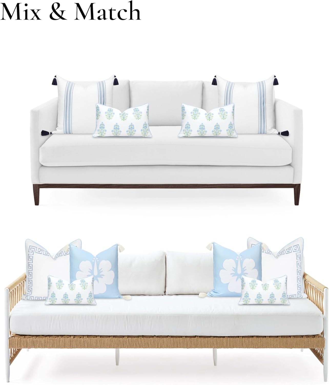 Hofdeco Premium Coastal Patio Indoor Outdoor Lumbar Pillow Cover Only, 12"x20" Water Repellent for Backyard, Couch, Baby Blue Green Floral with Piping