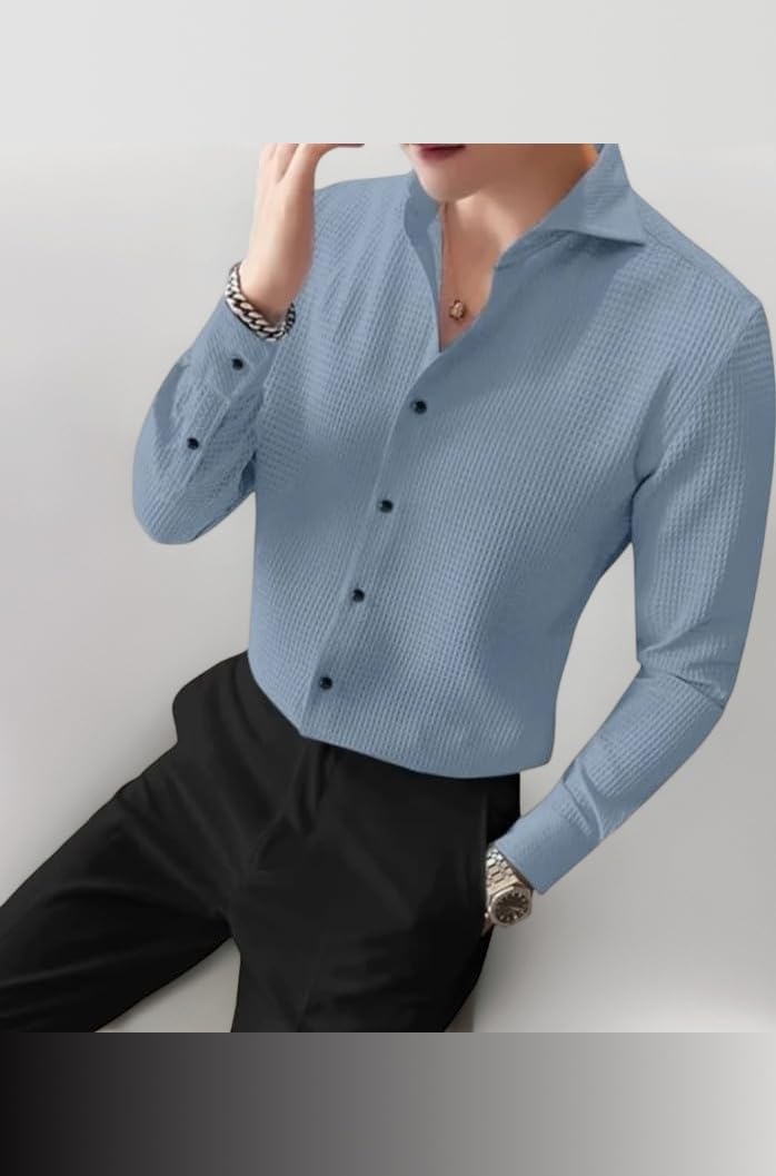 NoseQueen Mens Casual Shirts Plain Button Down Shirt Long Sleeve Textured Summer Beach Shirt for Men