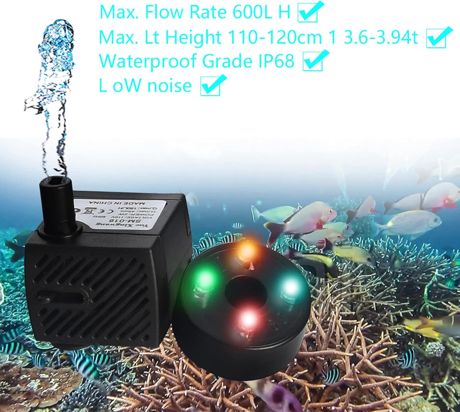 Putybudy 2W IP68 Waterproof Fish Tank Submersible Pump Low Noise Fish