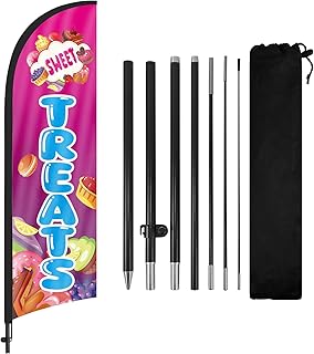 Sweet Treats Advertising Feather Flags Banner 8Ft, Sweet Treats Swooper Flag with Pole and Ground Stake, Advertising Feather Flag Signs for Sweet Treats Business