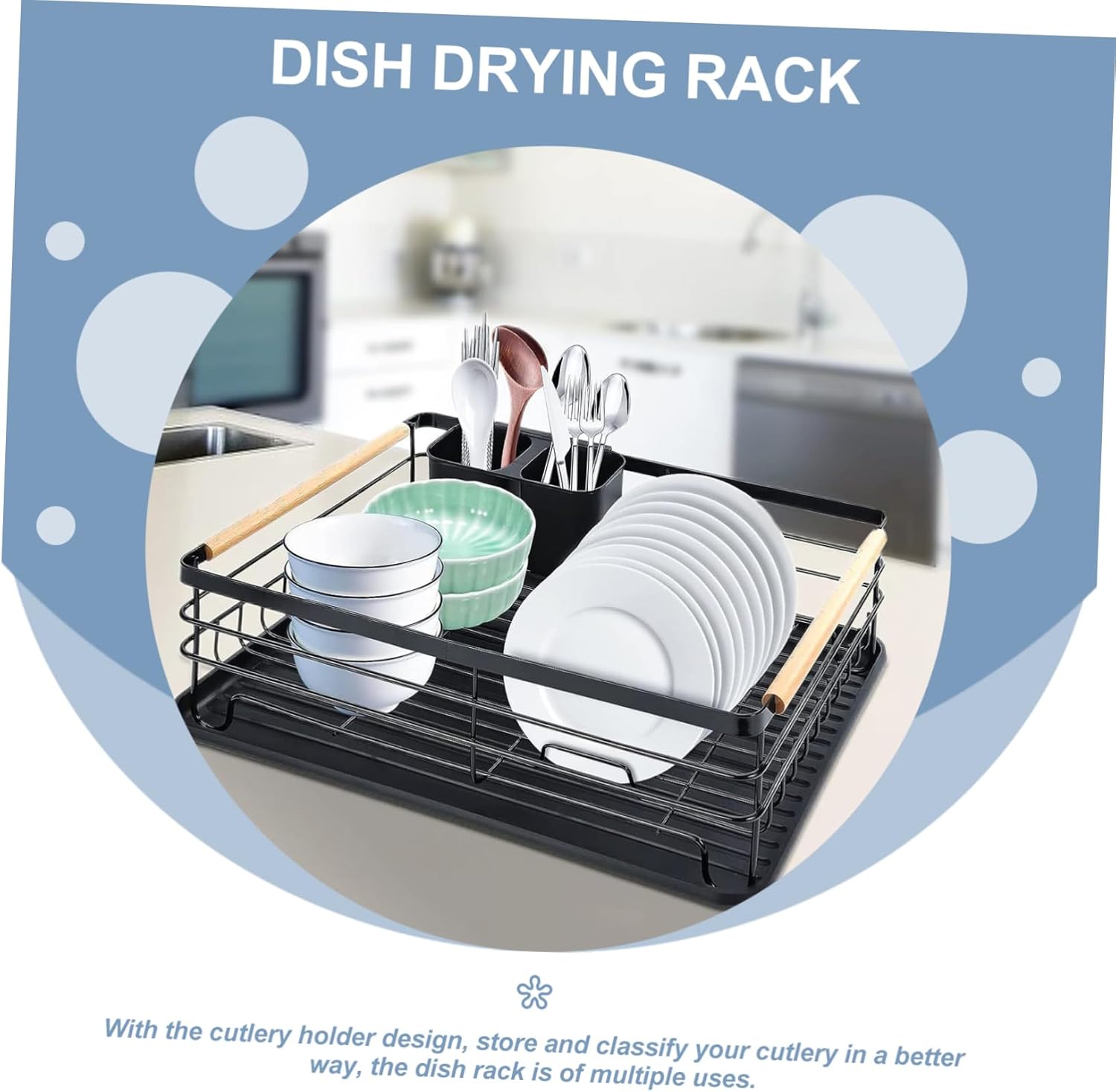 Cabilock Dish Rack with Cutlery Holder Multi-Functional Kitchen Countertop Drying Rack Sturdy and Practical Design Keeps Dishes Clean and Dry for Home Use Black Iron Construction