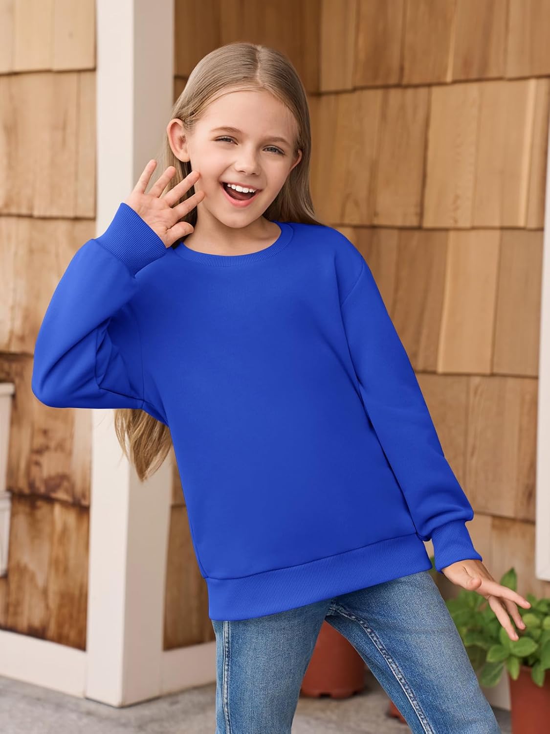 Haloumoning Girls Long Sleeve Sweatshirts Kids Casual Crewneck Loose Fit Pullover with Pockets 5-14 Years - Image 3