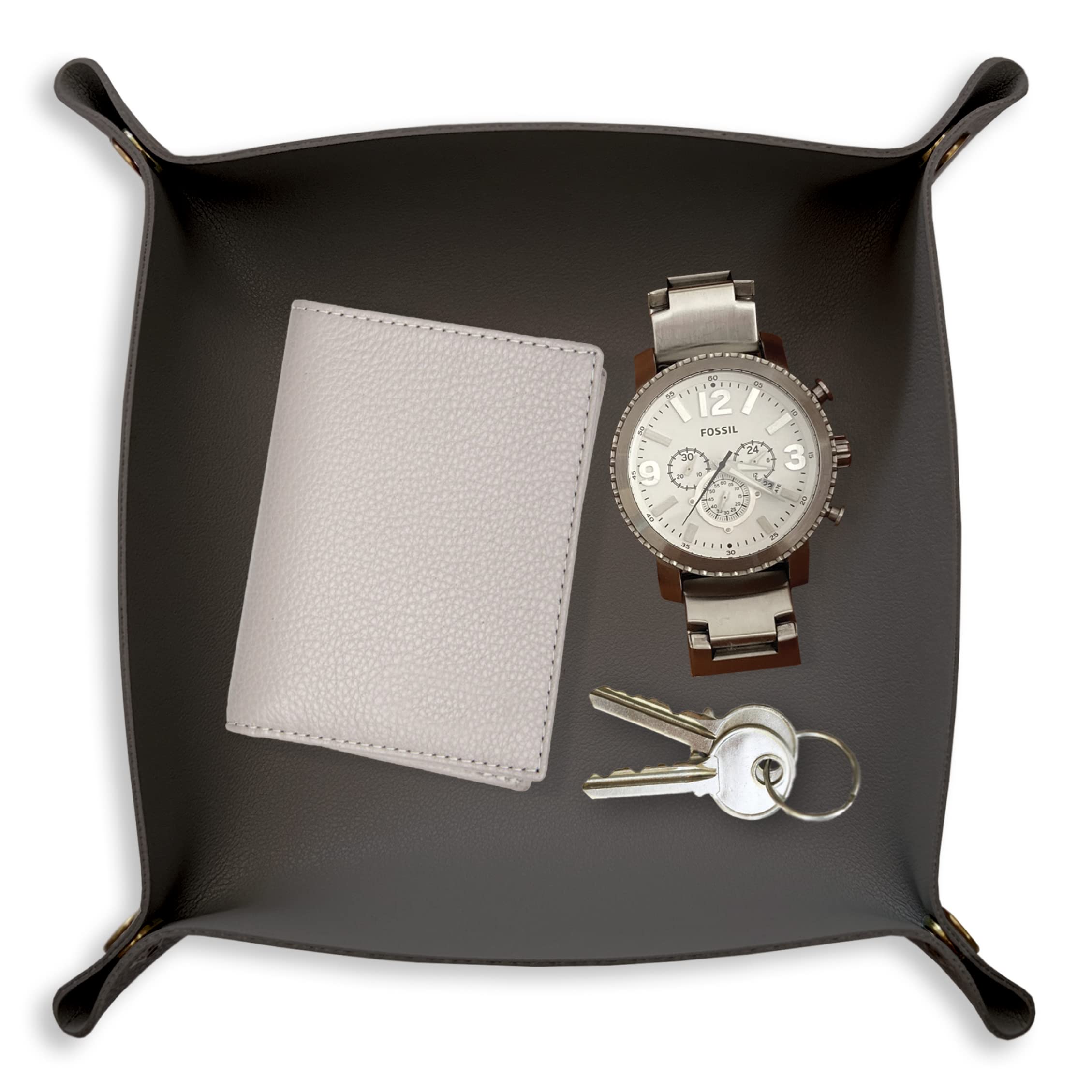 LEART Valet Tray - Small & Compact Catchall Tray | Desk, Bedside, Home Entrance Entryway Organizer | Valet Tray for Keys, Coins, Stationary, Jewellery (Black)