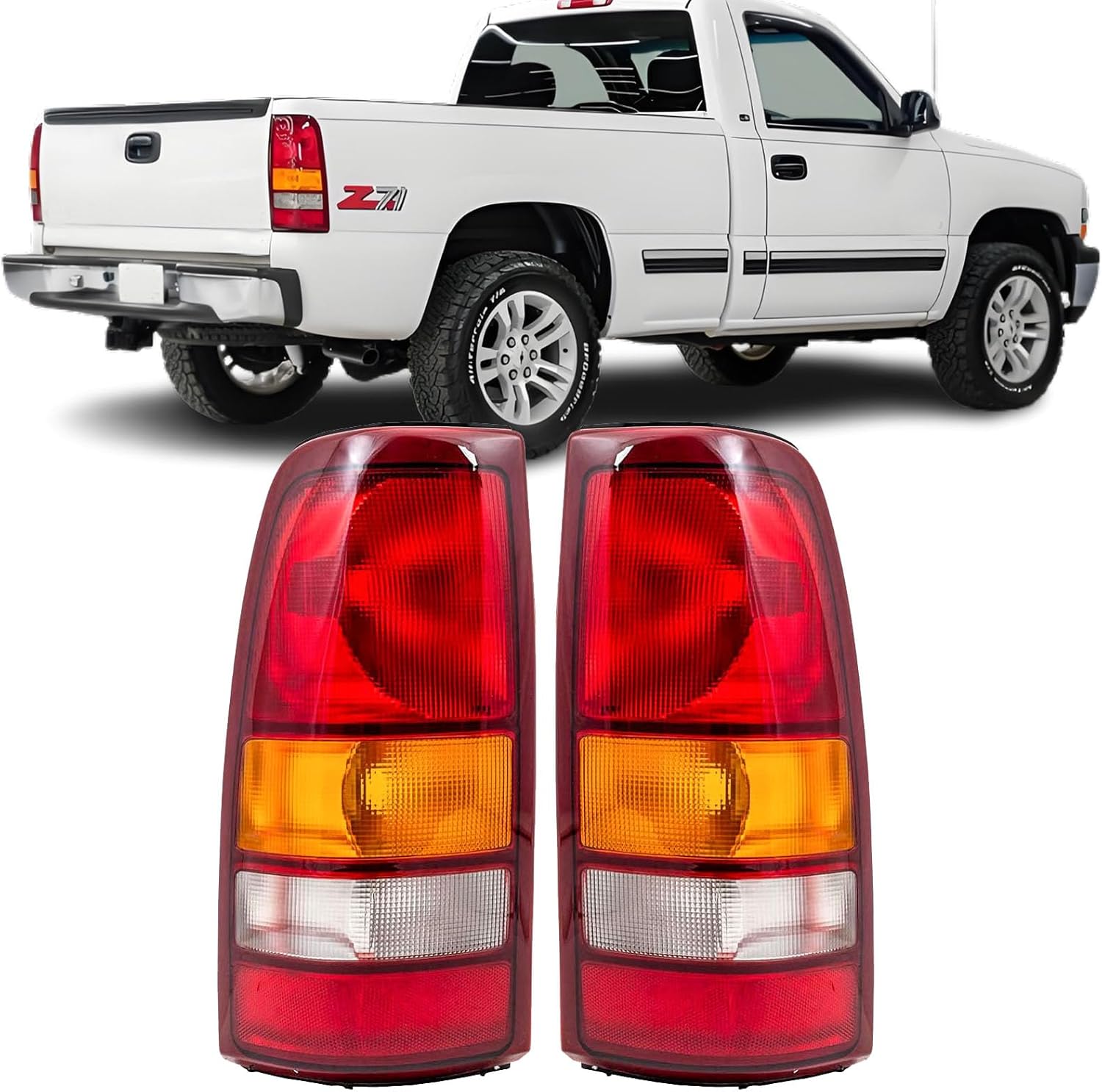 Headlights Tail Lights Assembly Combo Compatible with 1999 2000 2001 2002 Chevy Silverado 1500 2500 / HD, HeadLamp+Taillight Rear Brake Lamp, Factory Style