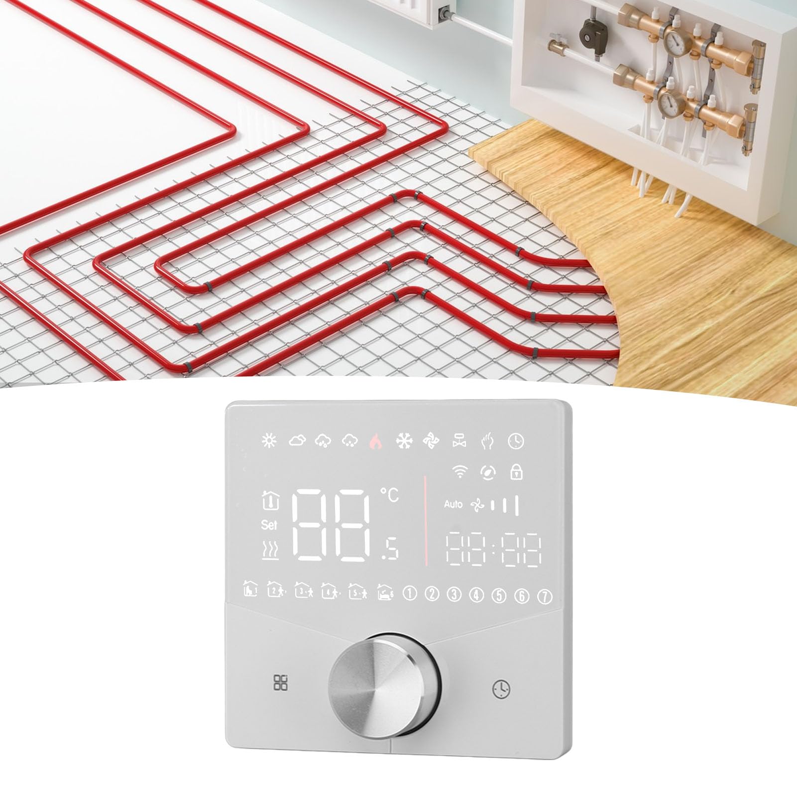 Inteligentny cyfrowy termostat Kolorowy wyświetlacz LCD Precyzyjne sterowanie Inteligentny regulator temperatury (White)