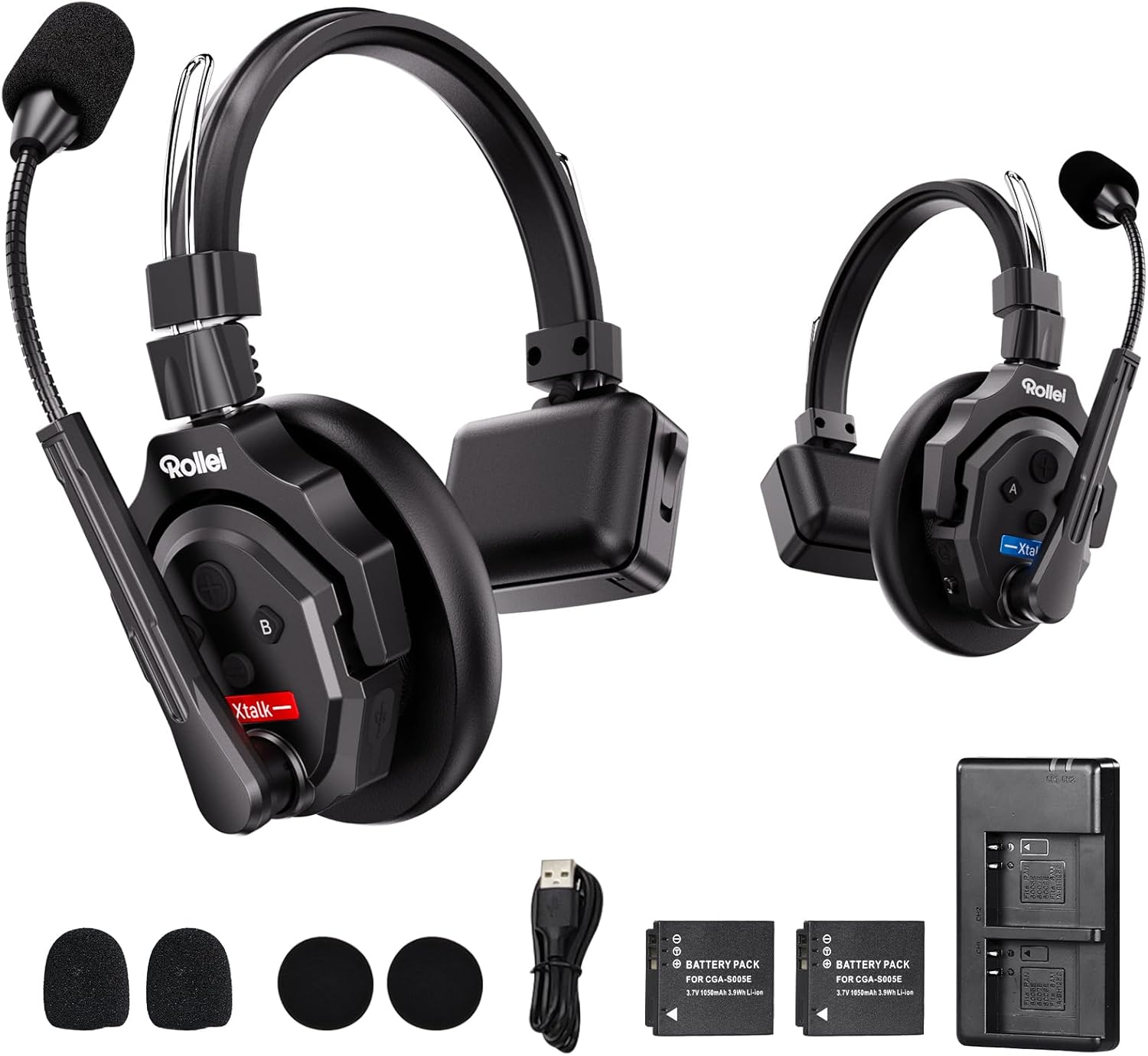 Product image of Rollei XTALK X2 Intercom Headsets 2,4GHz Kabelloses Kommunikationssystem 350M Reichweite 20H Gegensprechanlage Kopfhörer für Teamkommunikation Kommunikationssystem-Teamkommunikation-Kopfhörer-Intercom