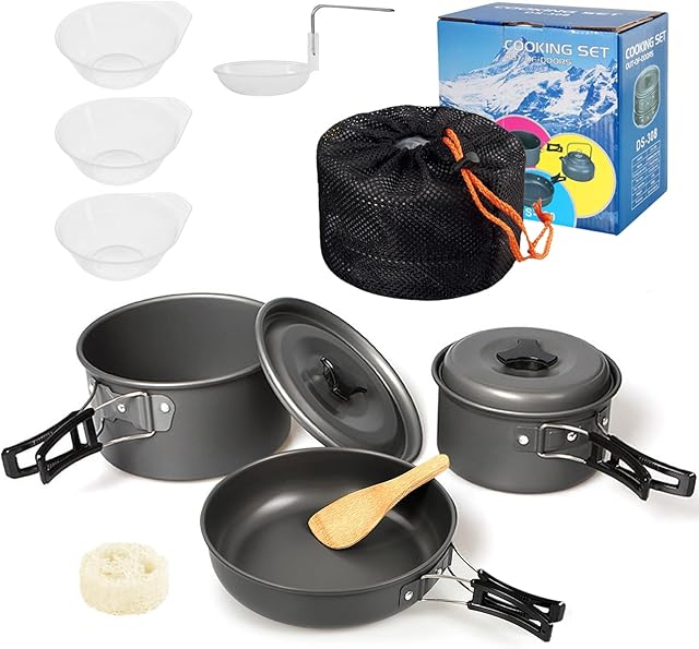 Lixada Camping Cookware Set,Outdoor Camping Cookware Kit Lightweight Pot Frying Pan Non-stick for 2 to 3 People Camping, Hiking, Picnic