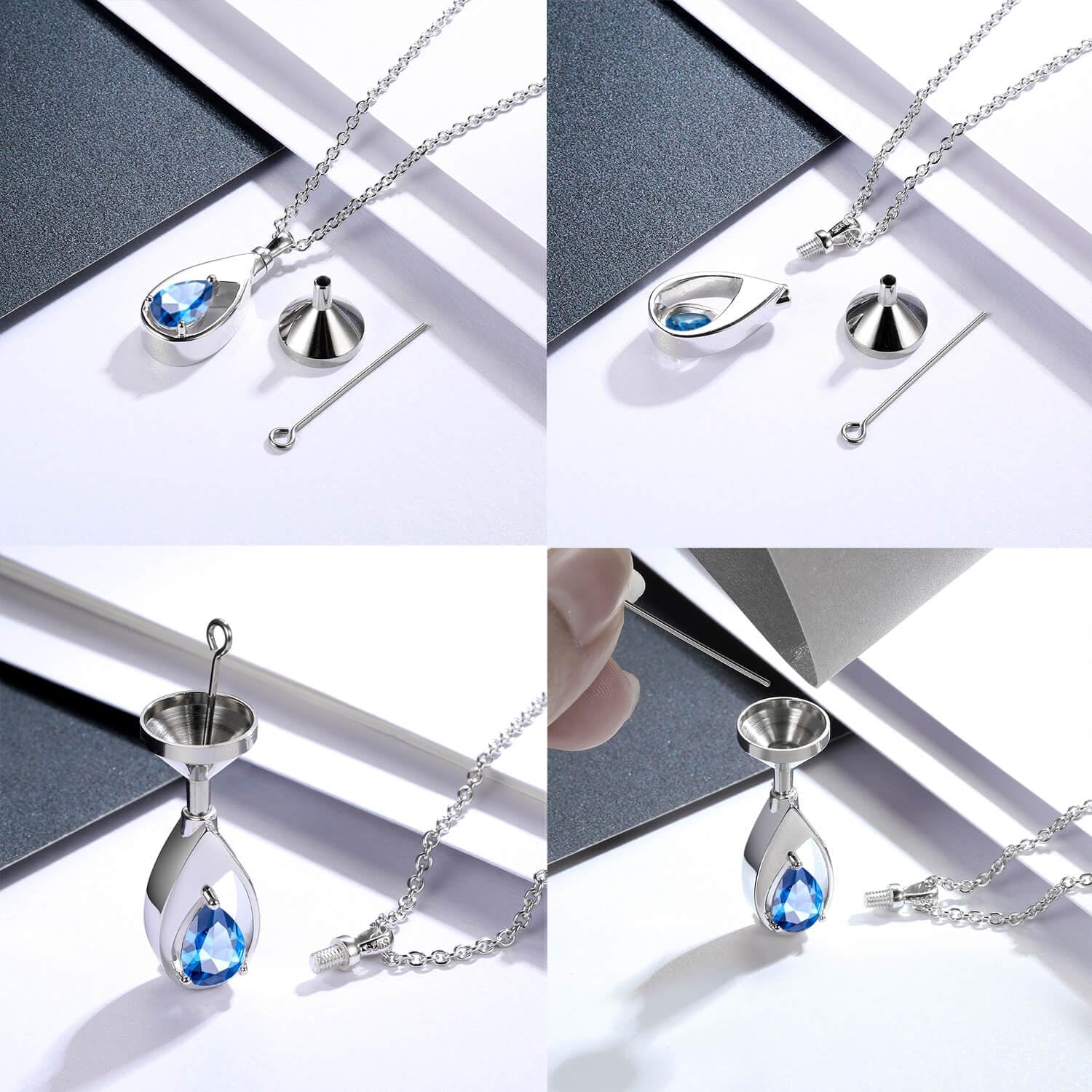 Sariel 925 Sterling Silver Cremation Jewelry Memorial CZ Teardrop Ashes Keepsake Urns Pendant Necklace for urn Necklaces Ashes Jewelry Gifts - Image 3