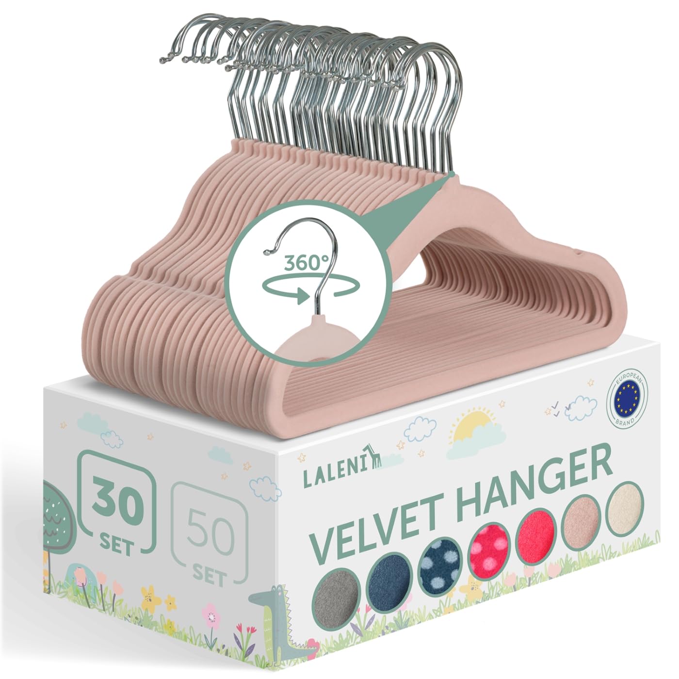 Grucce Bambini 30 Pz in Velluto Salvaspazio Rotanti 360° Antiscivolo Rosa Chiaro