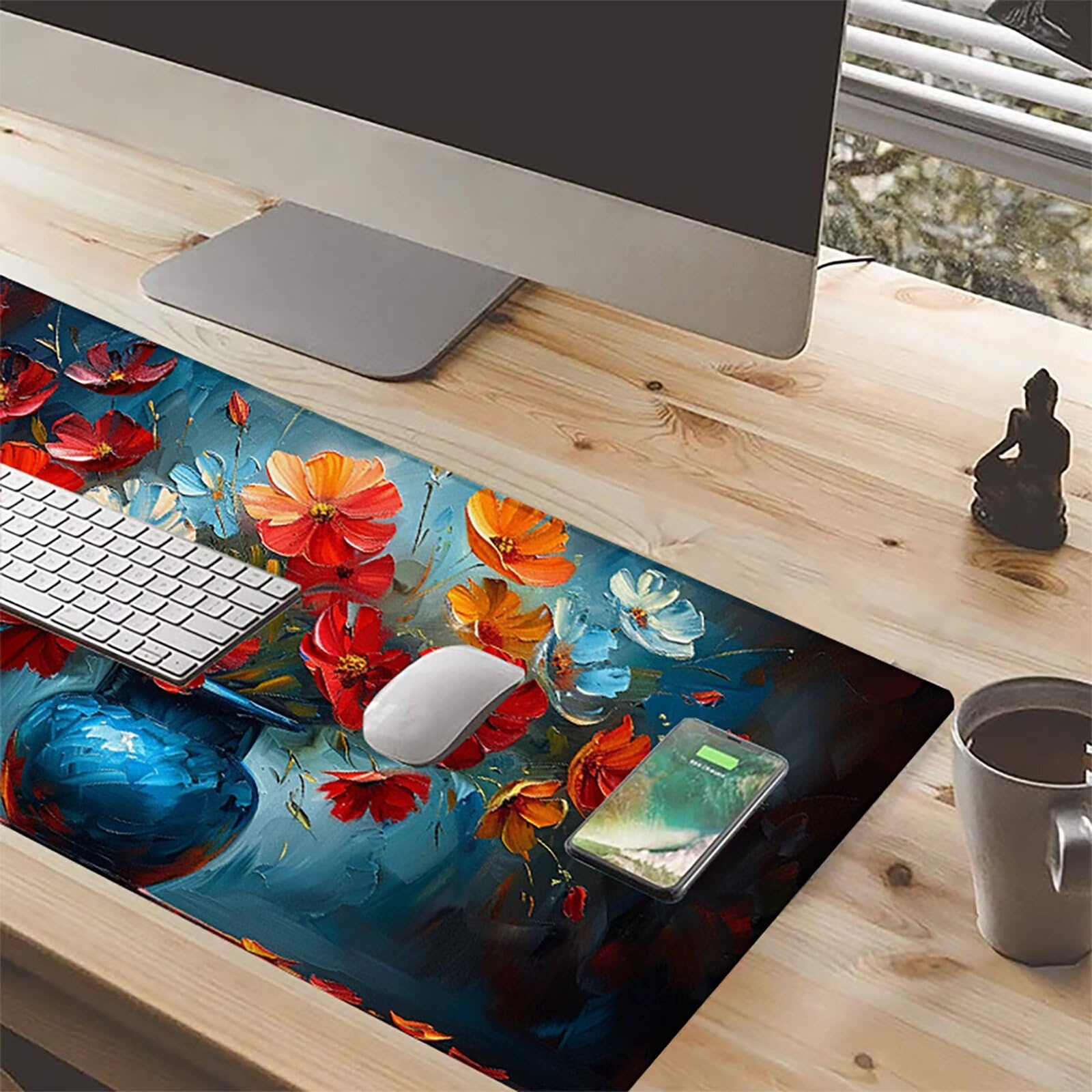 Florero Alfombrilla Ratón Gaming XXL 1500x800 mm, Alfombrilla Gaming Rojo Mousepad con Base de Goma Antideslizante, Impermeable Desk Mat para Teclado y Raton, Accesorios Gaming, Regalos de Hombre I-N