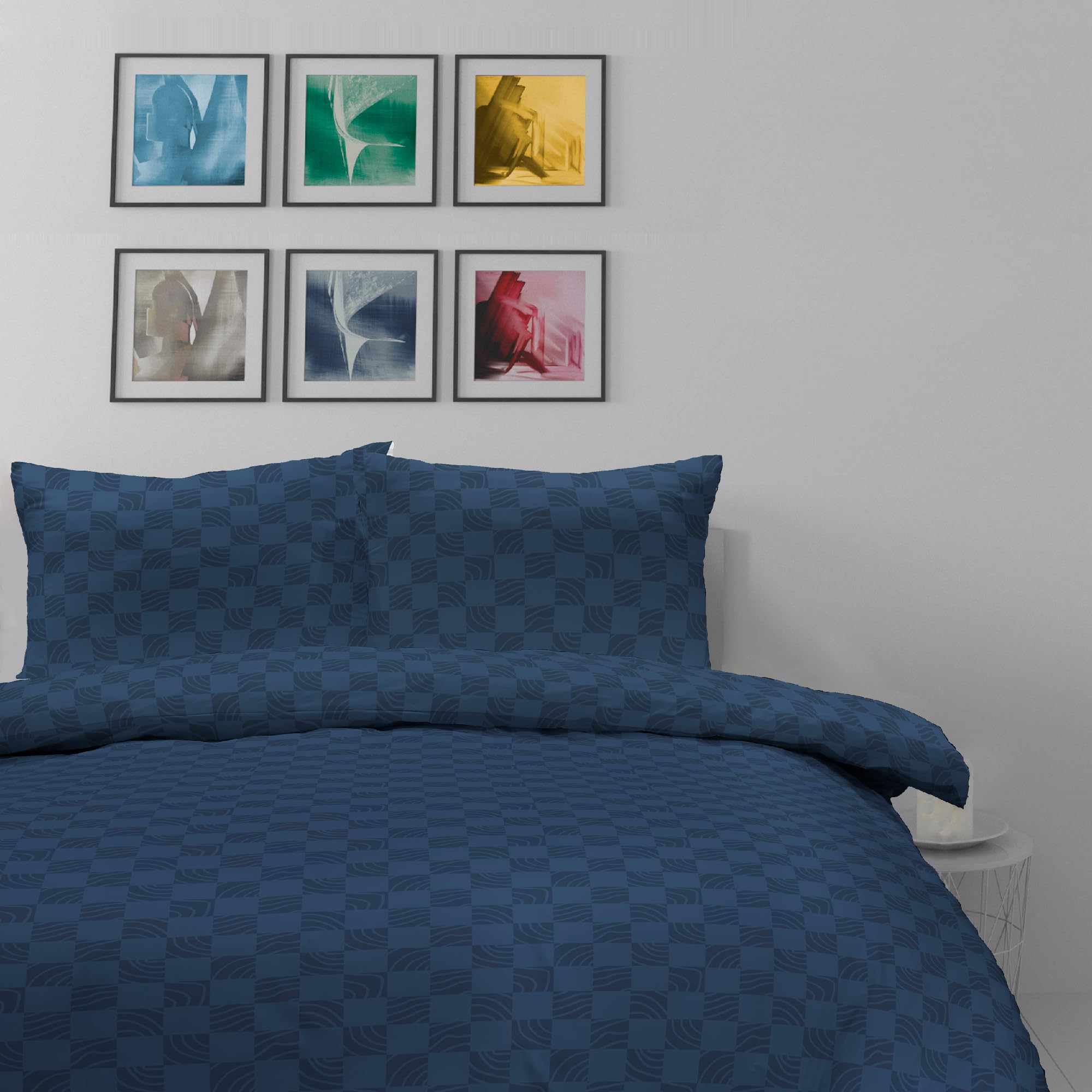 Luxe Dreams Vintage Blue Check Single Duvet Cover Set, Quilt Cover with 1 Pillowcase