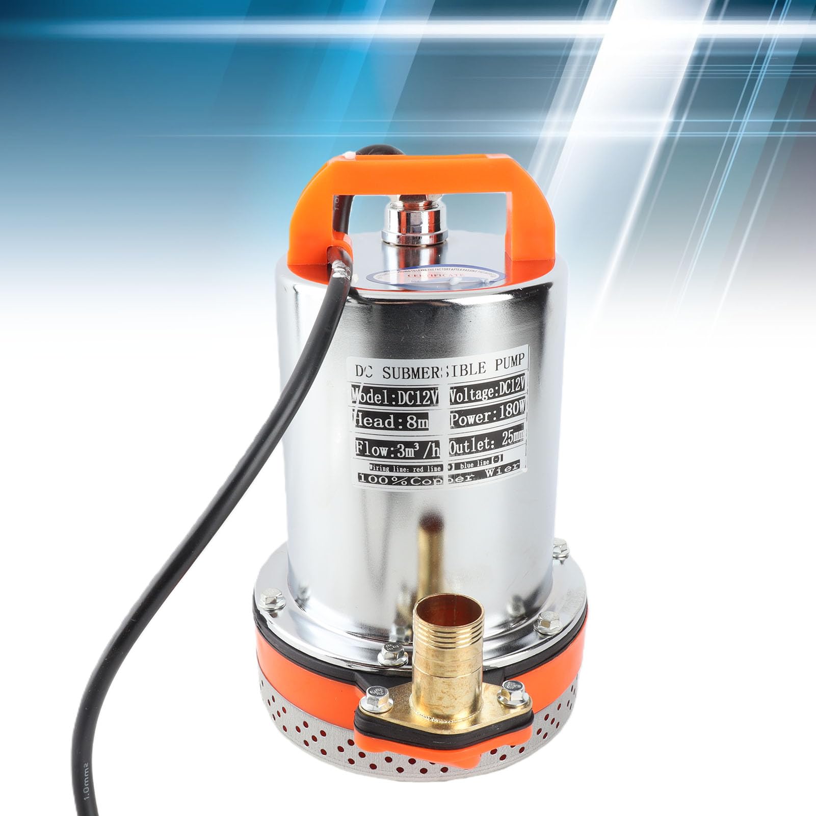 Bomba Sumergible con Batería Solar, Dispositivo Eficiente de Limpieza de Piscinas para Riego de Jardines y Llenado de Tanques de Agua, 180W, 12V, Elevación de 8m (12V)
