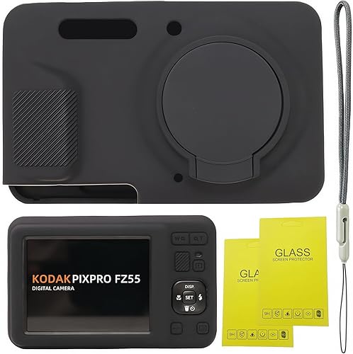 Funda para Kodak PIXPRO FZ55, accesorios FZ55, funda protectora de silicona suave con tapa de lente extraíble, viene con 2 protectores de pantalla y