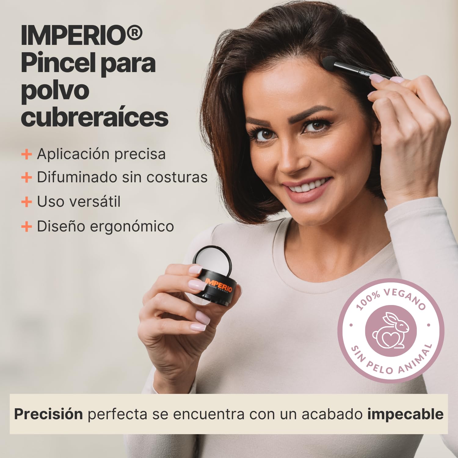 IMPERIO 2en1 Pincel para Aplicar y Difuminar Polvo Cubreraíces en la Línea Del Cabello y Recrear Mechones Individuales (El Original)