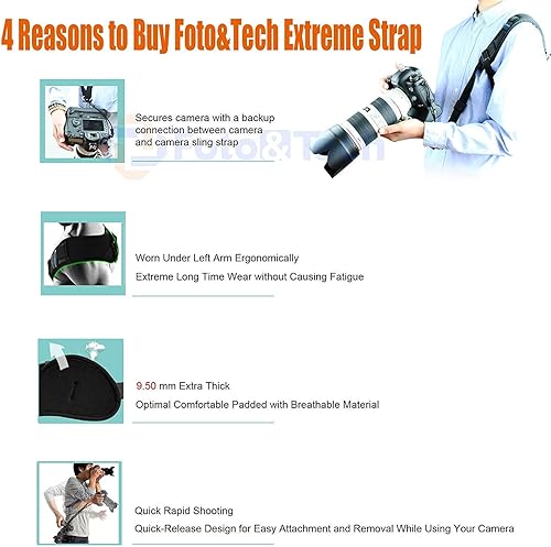 Miniatura 3 de Foto&Tech Correa de cuello para cámara DSLR con correa de liberación rápida y seguridad, correa de hombro acolchada ajustable Nkon Cnon Sny Olymps