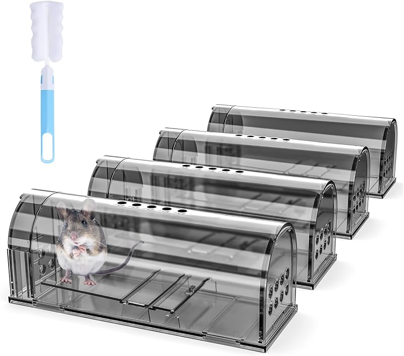 4 Pack Humane Mouse Traps Indoor for Home, Live Mouse Traps No Kill | Green, PC Material, Reusable Capture & Release, Use for Home, Waterproof