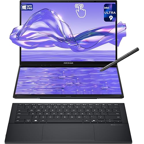 ASUS Zenbook Duo Dual Laptop, Intel Ultra 9-285H, 32 GB LPDDR5X RAM, 1 TB PCIe SSD, 14'' 3K (2880x1800) OLED Touchscreen, Intel Arc Graphics, Backlit Keyboard, W11 Pro, Inkwell Gray