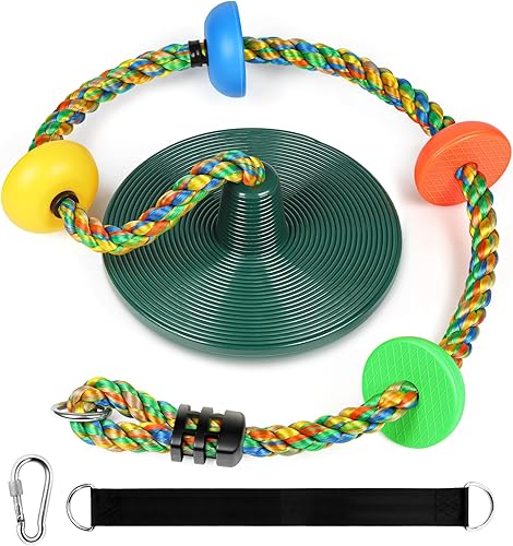 Miniatura 11 de ZNCMRR Columpio de árbol para niños, accesorios de cuerda de escalada para niños con asiento de disco, columpios de cuerda para árbol de disco para