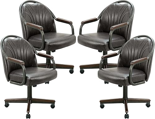 Miniatura 41 de Chromcraft Juego de 4 sillas de comedor de cocina, giratorias, sillas de comedor, sillas tapizadas de espuma viscoelástica con ruedas giratorias