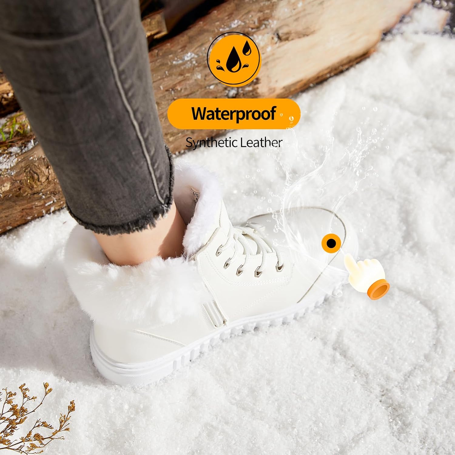 ZGR Women's Snow Boots Winter Waterproof Ankle Booties with Side Zipper,Warm Lining for Outdoor Combat Boots