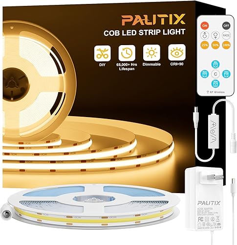 PAUTIX Tira de luz LED COB, luces LED de 16.4 pies, listada UL, blanco cálido, 2700 K, tiras de luz sin puntos, CRI93+ súper brillante, regulable,