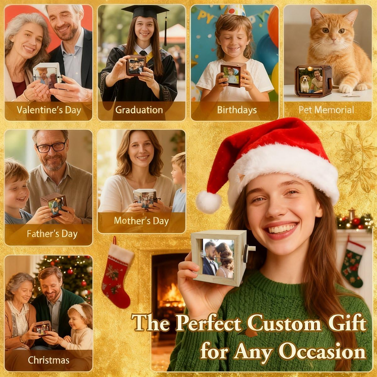 Caja de luz de madera personalizada hecha a mano, caja de fotos con movimiento de manivela, edición romántica, caja de recuerdo personalizada para parejas románticas