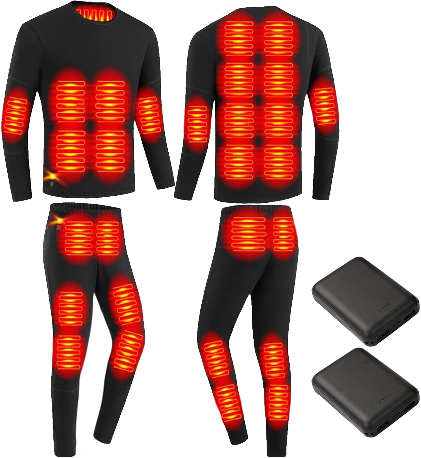 Men's Electric Heated Underwear Set, 28 Areas Heating Thermal Base Layer Top & Pants with Battery, for Outdoor Work