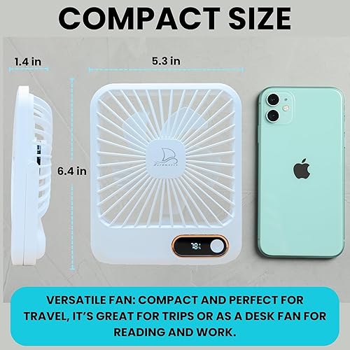 Miniatura 5 de Cruise Fan Cabin - Carnaval y Royal Carribbean Essentials con gancho magnético, batería recargable de larga duración, USB-A y USB-C, ventilador