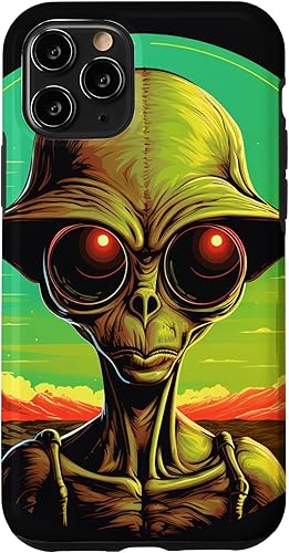 Vista 22 de iPhone 15 Pro Max Cute Green Alien Head UFO Space Face Alien Case