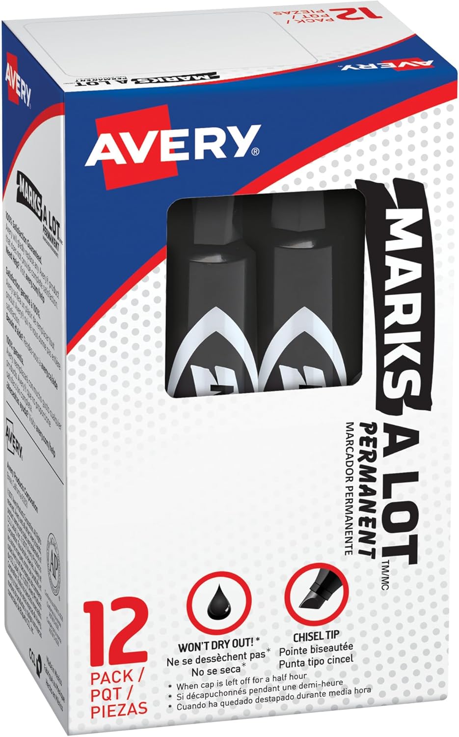 Avery MARKS-A-LOT Permanent Marker, Regular Chisel Tip, Black 12-Count ...